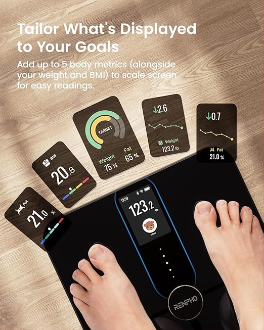 RENPHO Smart Scale for Body Weight Fat Digital Bathroom Scale with Color Display Wi-Fi &amp Bluetooth Fitness Equipment for BMI Muscle Mass Composition Rechargeable Elis Nova