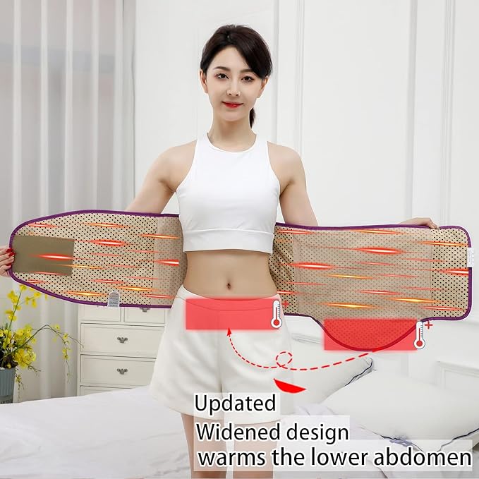 Heating Sauna Belt with Hot Compress &amp Vibration MassageLumbar Abdominal Stomach Belly Massager Back Pain Relief Machine for Body Muscle RelaxWaist Trimmer Fitness Home Exercise(Purple)