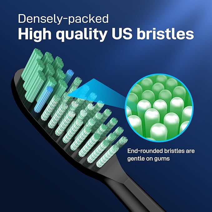Toothbrush Replacement Whitening Heads Compatible with TAO Clean Sonic Electric Toothbrush - Brush Heads Refills Medium Bristles Black