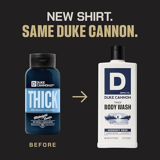 Duke Cannon Midnight Swim Body Wash - Thick High Viscosity Men's Body Wash Exfoliating and Moisturizing Formula Sea Grass and Sandalwood Scents 17.5 oz (3 Pack)