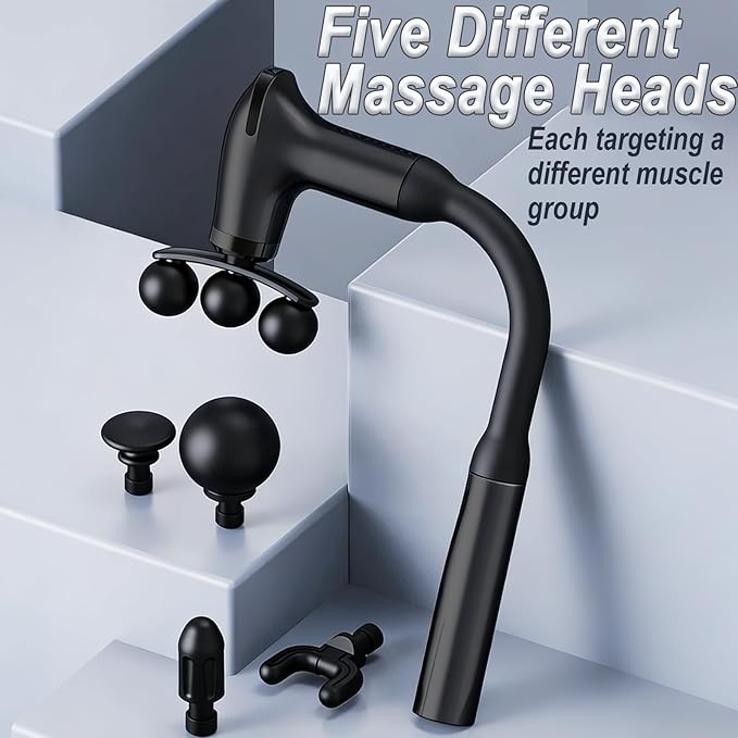 Massage Gun with Upgraded Extension Handle Massage Gun Deep Tissue - Back Massager for Pain Relief Deep Tissue Muscles/Neck/Shoulders/Waist/Legs Massager 5 Replaceable Heads &amp 9 Speed Levels(Bl