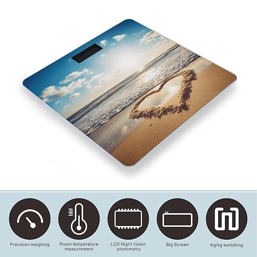 Heart Shape Romantic Beach Bathroom Scale Rounded Smart Scale for Body Weight Automatic Power On/Off Weight Scales Accurate Bathroom Digital Scales for Pet Home Bedroom Kitchen