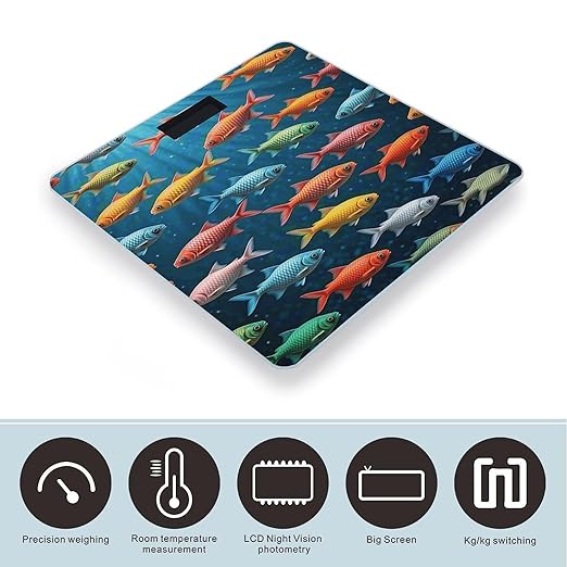 Colorful Fish Weight Scale Large Digital Bathroom Scales with Bright LED Display Non Slip Digital Scale and Step On Fashion Weighing Machine for Body