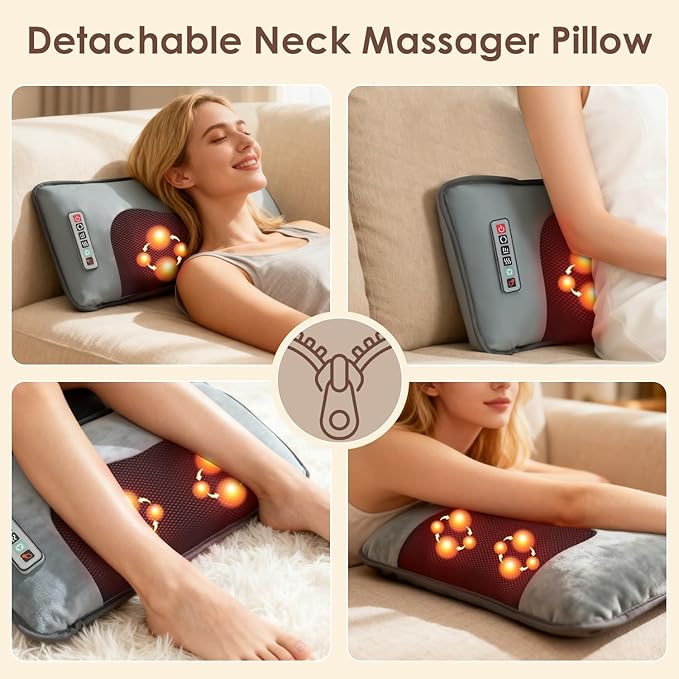 KOCASO Flannel Full Body Massage Mat Multifunctional Massage Chair Pad with Heat Timer Shiatsu Neck Massager Carry Bag Earplugs Anti-Slip Bottom for Reclining Chair