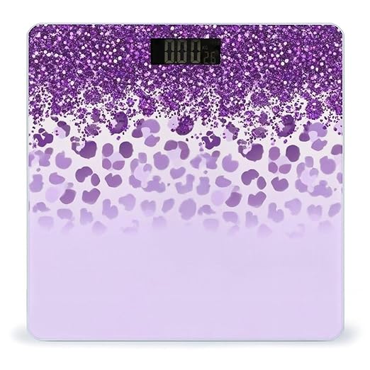 Women's Fashion Automatic Switch Digital Bathroom Weighing Scale Smart Scale Purple Glitter Pattern Cheetah Leopard Print