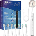 SEAGO Electric Toothbrush for Adults with Pressure Sensor Sonic Toothbrushes Holder Wall Mounted 30 Days Battery Life 5 Cleaning Modes 8 Replacement Heads Timer &amp IPX7 Waterproof(White Middl