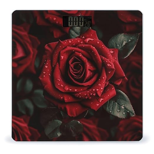 Red Rose Bathroom Scale Large LCD Backlight Display Digital Scale Rounded Corners Body Scales Automatic Power On/Off Bathroom Scales for Home Bedrooms
