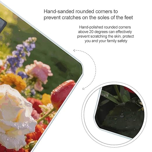Colorful Flowers Weight ScaleClear LED Display Bathroom Digital Weighing ScaleTempered Glass Digital Bathroom Scale for Body Weight Capacity Up to 400 Lbs