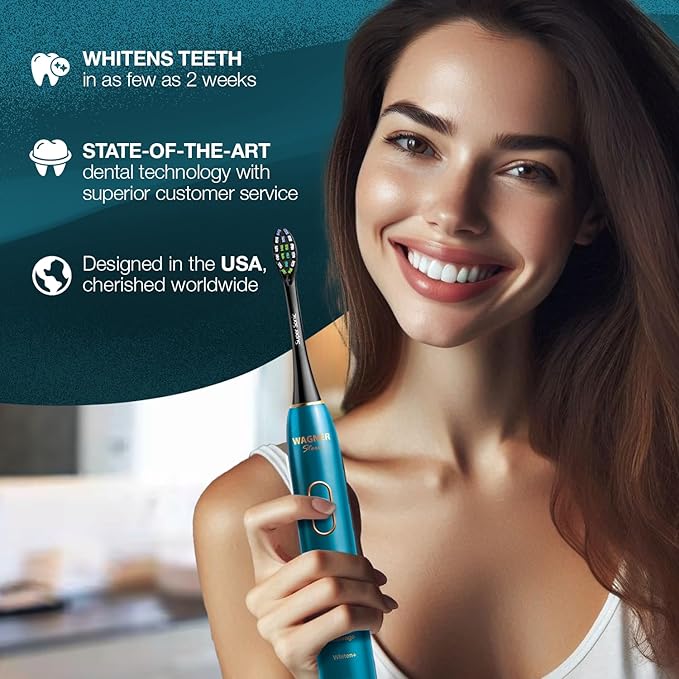Wagner Stern IntelliBrush Series Whitening Electric Toothbrush with Pressure Sensor. Offers 4 Brushing Modes 3 intensities 8 Soft Brush Heads and a Luxury Travel case.
