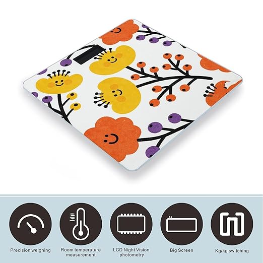 Flower Branch Pattern Cute Weight ScaleClear LED Display Bathroom Digital Weighing ScaleTempered Glass Digital Bathroom Scale for Body Weight Capacity Up to 400 Lbs