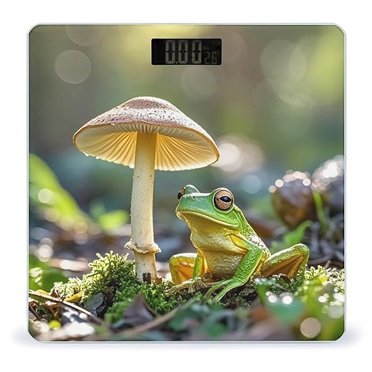 Cute Frog Under A Mushroom Bathroom Scale Digital Weight Scale Precision 400 Lbs Weighing Scales Large with LCD Backlight Display BMI Measures