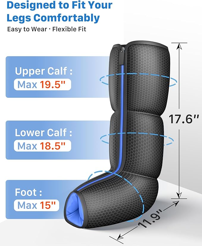 Air Compression Leg Massager with Heat : MUSUGY Sequential Foot and Calf Massager for Circulation and Pain Relief with 9 Intensity 6 Modes 3 Heat - for Mom Dad Standing Jobs &amp Daily Relaxatio