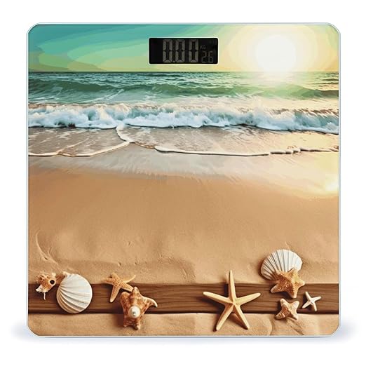 Ocean Beach ThemeScale for Body Weight with LCD High Precision Weighing Scales Fashion Sturdy Tempered Glass Weight Scales Easy-to-Read Digital Bathroom Scale for Daily 400lb