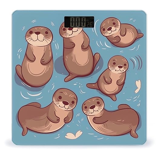 Animal Cute Brown Otters Bathroom Scale Automatic Power On/Off Body Scales LCD Backlight Display Square Digital Scale Rounded Corners Bathroom Scales for Home Bedrooms