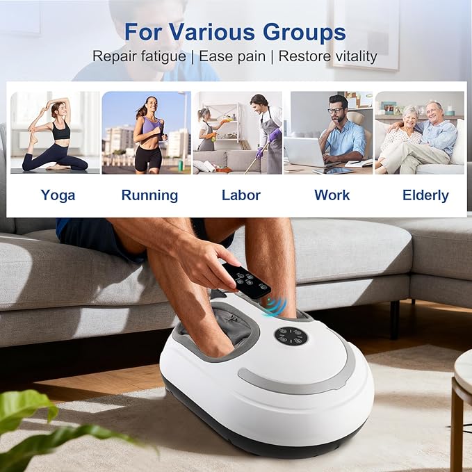 Foot Massager with Heat Shiatsu Feet Massage Machine Deep Kneading Relief for Plantar Fasciitis Air Compression 3 Heat Levels Relax for Home Office Use Gifts for Women Mom Dad White Mothers Day Gifts