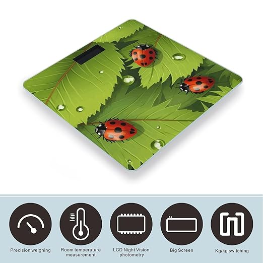 Leaves and Ladybugs Scale for Body Weight Highly Accurate Digital Bathroom Body Scale Digital Bathroom Scales for People Anti-Slip Large LCD Display Smart Scales