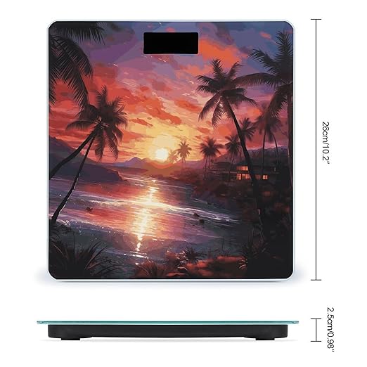 Colorful Tropical Sunset Digital Bathroom Scale for Body Weight with High Precision Digital Weighing Scale with BMI Clear LCD Display and Step-On Measures Weight Up to 180kg