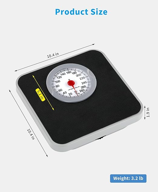 Analog Scale for Body Weight Mechanical Bathroom Scale Up to 300lb Dial Scale with Wider and Thicker Anti-Slip Platform Simple Calibration