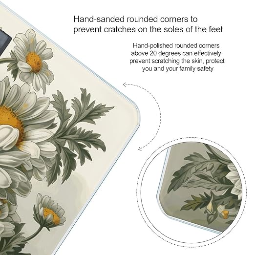 Watercolor Daisy Scale for Body Weight Anti-Slip Digital Bathroom Scale Sturdy Toughened Glass Weighing Scales High Precision Safe Rounded Corners Smart Scales