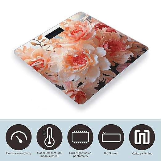 Peach Peony Bathroom Scale Large LCD Backlight Display Digital Scale Rounded Corners Body Scales Automatic Power On/Off Bathroom Scales for Home Bedrooms