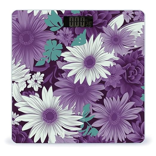 Purple White Floral Scale for Body Weight Smart Scales Digital Bathroom Scale High Precision Weighing Scales with Large Display Weighing Machine for People