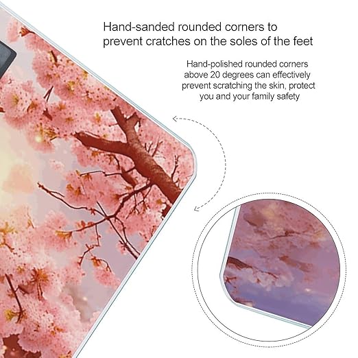 Digital Bathroom Scale for Body Weight Scale with Bright LCD Display High Accuracy Step-On Technology Auto On/Off Cherry Blossoms Digital Scales 400 Lbs /180kg