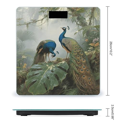 Elegant Colorful Peacock Weight Scale Large Bathroom Scales Digital Weight with Bright LED Display Non Slip Automatic Weighing Scale Fashion Weighing Machine for Body