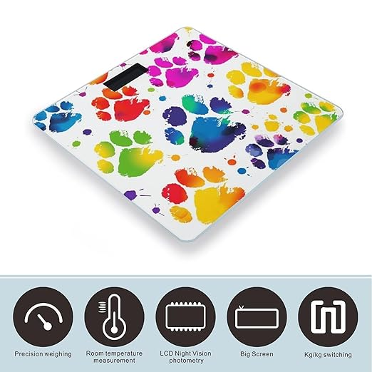Digital Bathroom Scale for Body Weight Scale with Bright LCD Display High Accuracy Step-On Technology Auto On/Off Colorful Dog Paw Print Digital Scales 400 Lbs /180kg