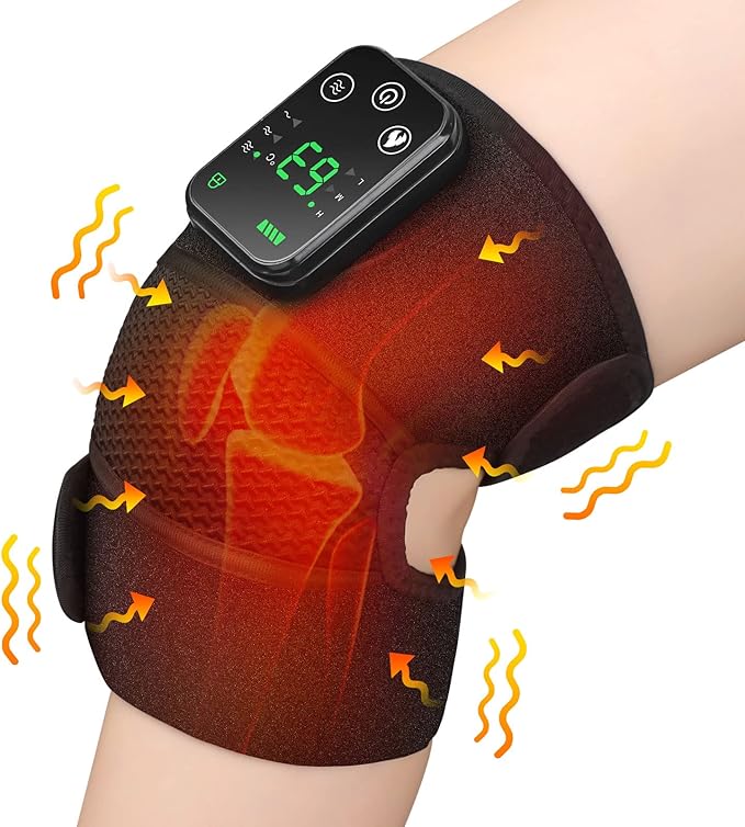 Cordless Heated Knee Massager Knee Heating Pad for Knee Pain Relief FSA Eligible HSA Heated Knee Brace Wrap Heat &amp Massage Joint &amp Arthritis Comfort