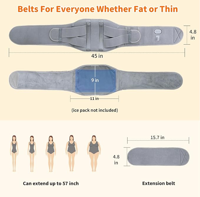 CUEHEAT Heated Waist Belt - Cordless Heating Pad for Lower Back Pain ReliefFSA Eligible HSA Electrical Heating and Massage Rechargeable Battery Powered (Gray Waistline 29-57 inch)