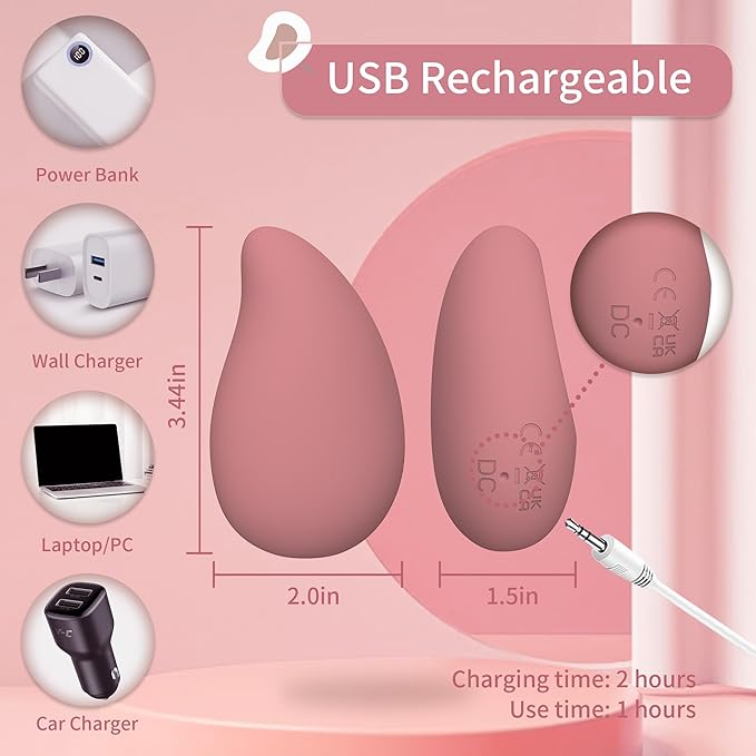 Mango-Shaped Relaxation Muscles Massage Tool for Shoulder Neck and Back Soft Rechargeable Waterproof Handheld Cordless Massager - for Soothing Pain Tension Stiffness and Fatigue - Light Rose