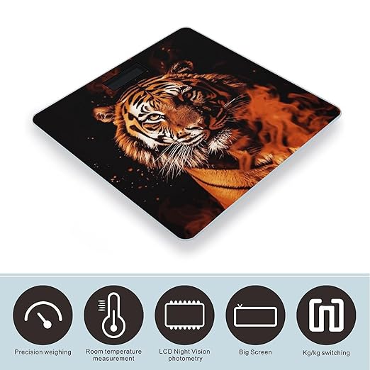 Tiger in Fire Bathroom Scale for Body Weight Bathroom Weighing Scale with Backlit LCD Display Highly Accurate Measures Weight Up to 180kg