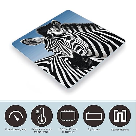 Zebra Digital Bathroom Scale for Body Weight with High Precision Digital Weighing Scale with BMI Clear LCD Display and Step-On Measures Weight Up to 180kg