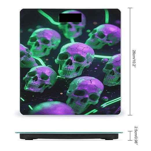 Green Purple Skull Weight Scale Large Digital Bathroom Scales with Bright LED Display Non Slip Digital Scale and Step On Fashion Weighing Machine for Body