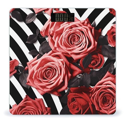 Roses Flower Floral Zebra Stripes Scale for Body Weight Anti-Slip Sturdy Tempered Glass Weighing Machine Highly Digital Accurate Bright LCD Bathroom Scale for Household Gift