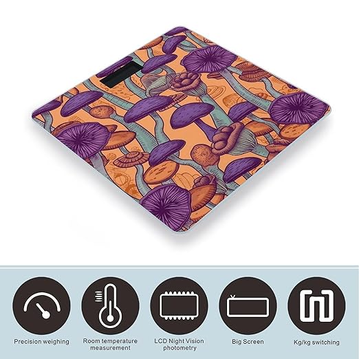 Hippie Art Mushrooms Digital Bathroom Scale for Body Weight Weighing Scale with Backlit LCD Display High Precision Measurements &amp Measures Weight Up to 180kg