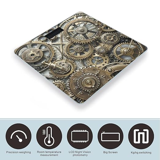 Cool Steampunk Gears Scale for Body Weight Accurate Digital Bathroom Scale Toughened Glass High Precision Scales Smart Weight Scales with Large LCD Backlight Display Weighing Machine