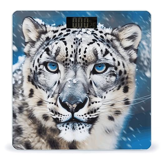 Blue Eyed Snow Leopard Scale with LCD Precision Weighing Scales Sturdy Tempered Glass Weight Scales Easy-to-Read Anti-Slip Weight Digital Bathroom Scale for Daily