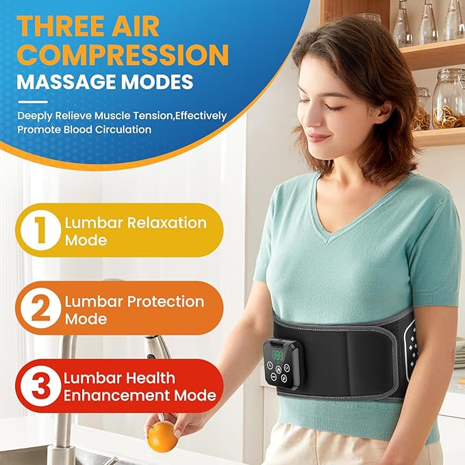 Cordless Back Massager with Heating Pad – Inflatable Lumbar Belt for Lower Back Pain Relief Deep Tissue Vibration Massage Sciatica Support &amp Muscle Recovery for Men and Women