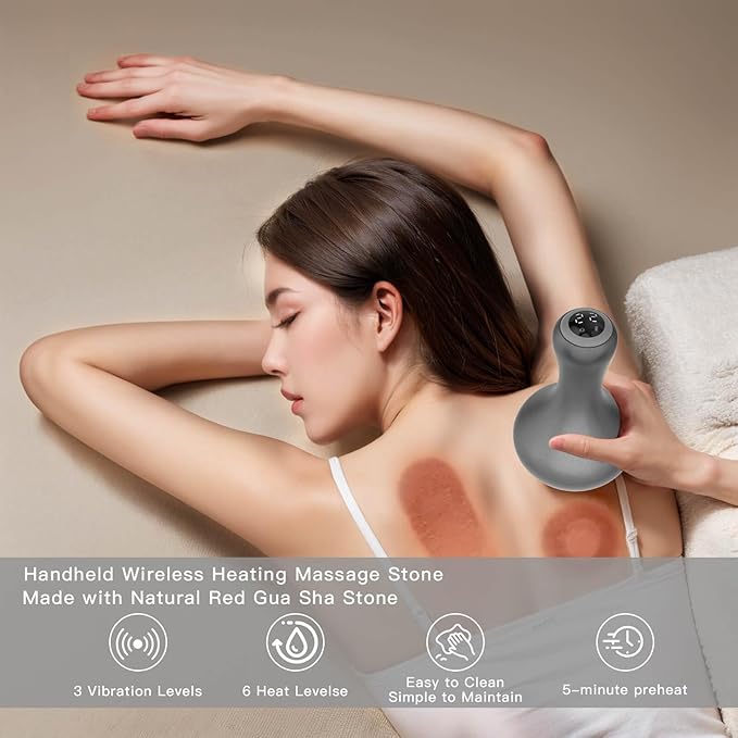 Hot Stones for MassageHot Stones Muscle Massage with Warmer Wireless Natural Red Bian Stone Electric Gua Sha for Home Spa