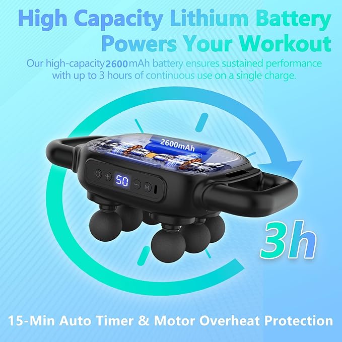 Six Head Massage Gun 50 Intensity Levels &amp 9 Massage Modes Equipped with 3 Different Massage Heads Massage Gun with Adjustable Belt Ideal Gifts for Women Men Mom and Dad