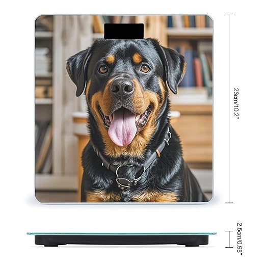 Rottweiler Dogs Tongue Head Bathroom Scale for Body Weight Bathroom Weighing Scales with Back Lit LED Display Sturdy Tempered Glass Body Weight Bathroom Scale 400lb Weighing
