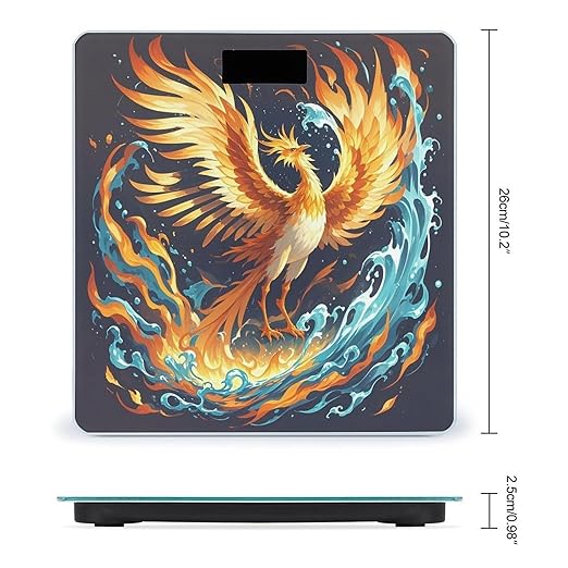 Fire and Water Phoenix Bathroom Scale for Body Weight with High Precision Large LCD Backlight Display Digital Weighing Scale with BMI Capacity Up to 180kg