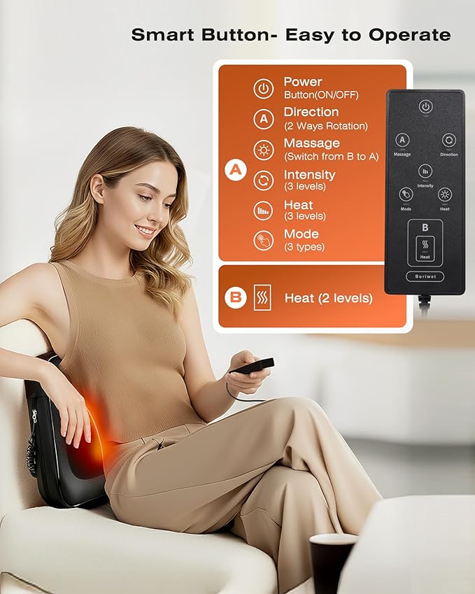 Back Massager for Pain Relief Deep Tissue with Heat - Shiatsu Kneading Back Massage for Chair Neck Massagers Pad for Lower Back Leg Shoulder Lumbar Support Pillow for Office Car for Men Women