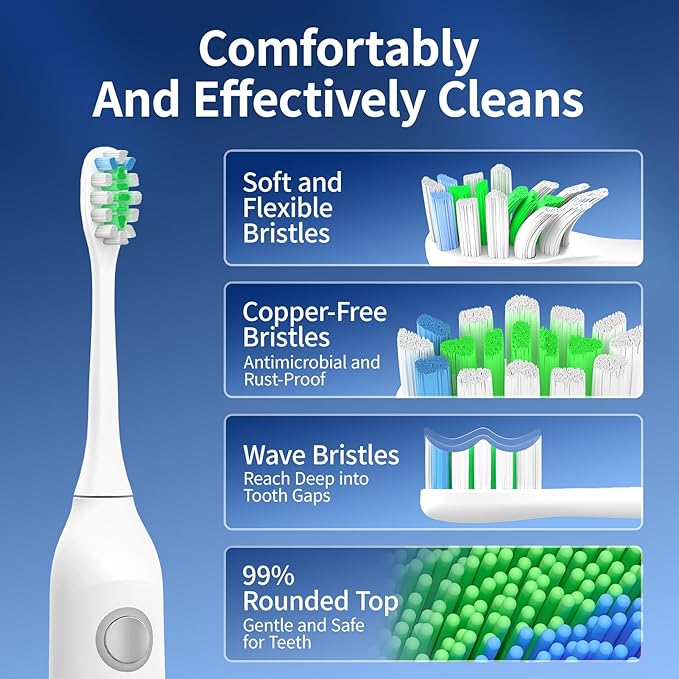Sonic Vibrating Toothbrush with Pressure Sensor Rechargeable Tooth Brush with 8 Brush Heads 3 Modes 33000VPM 2-Min Timer One Charge Lasts for 30 Days 3D Rounded Soft Bristles IPX7 Waterproof