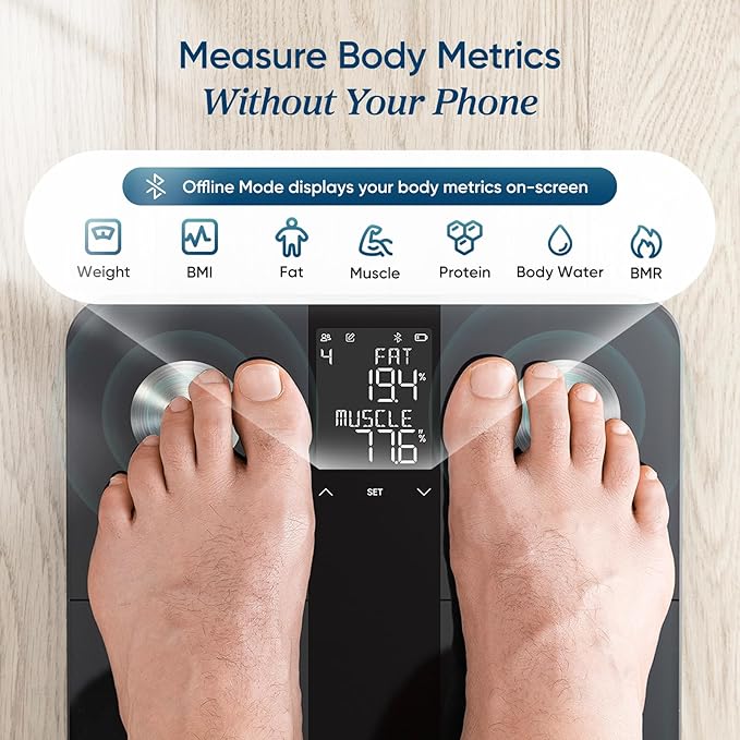 Etekcity Upgraded Smart Scale for Body Weight FSA&ampHSA Eligible Bathroom Digital Scale with BMI Body Fat Muscle Mass 13 Metrics with a Large Display Support Offline Mode and Apps Connection