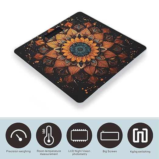Mandala Digital Bathroom Scale for Body Weight Weighing Scale with Backlit LCD Display High Precision Measurements &amp Measures Weight Up to 180kg