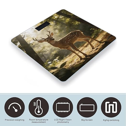 Deer Encounter The Dawn Light Weight ScaleClear LED Display Bathroom Digital Weighing ScaleTempered Glass Digital Bathroom Scale for Body Weight Capacity Up to 400 Lbs