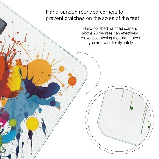 Abstract Paint Splashes Bathroom Scale for Body Weight LCD Display Digital Bathroom Scale Tempered Glass Bathroom Weight Scales Fashion Smart Scales for Home Bedroom 400 Lb