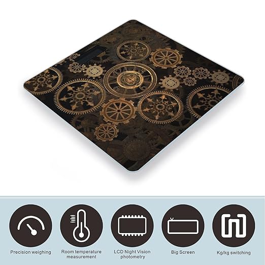Steampunk Steampunk Gears Clock Scale for Body Weight Digital Bathroom Scale Precision Smart Weighing Scales with Clear LED Display Accurate High Precision Scales Weighing Machine